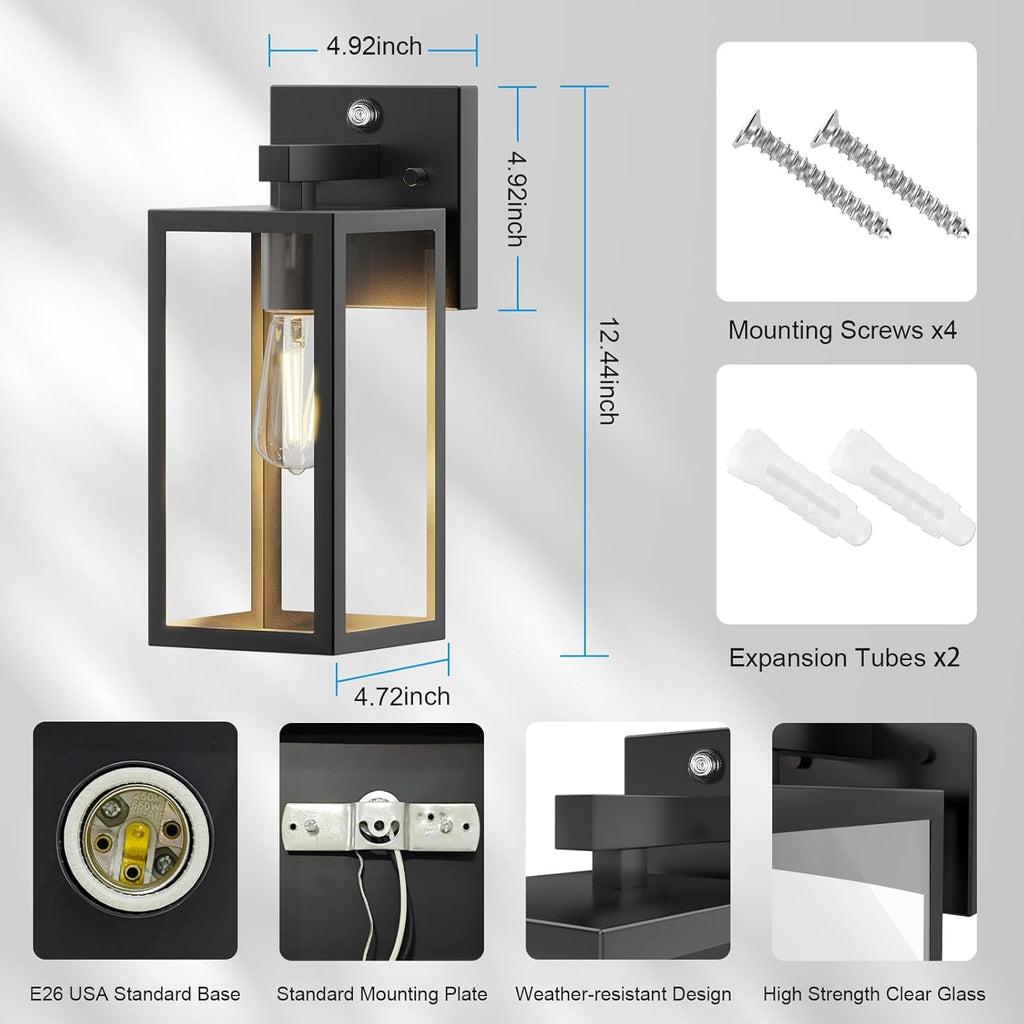 Dusk to Dawn Porch Outdoor Light, Wall Light Fixtures Waterproof Exterior Wall Sconce Light Fixture with E26 Base for Patio Entryway Hallway (Bulb not Included)