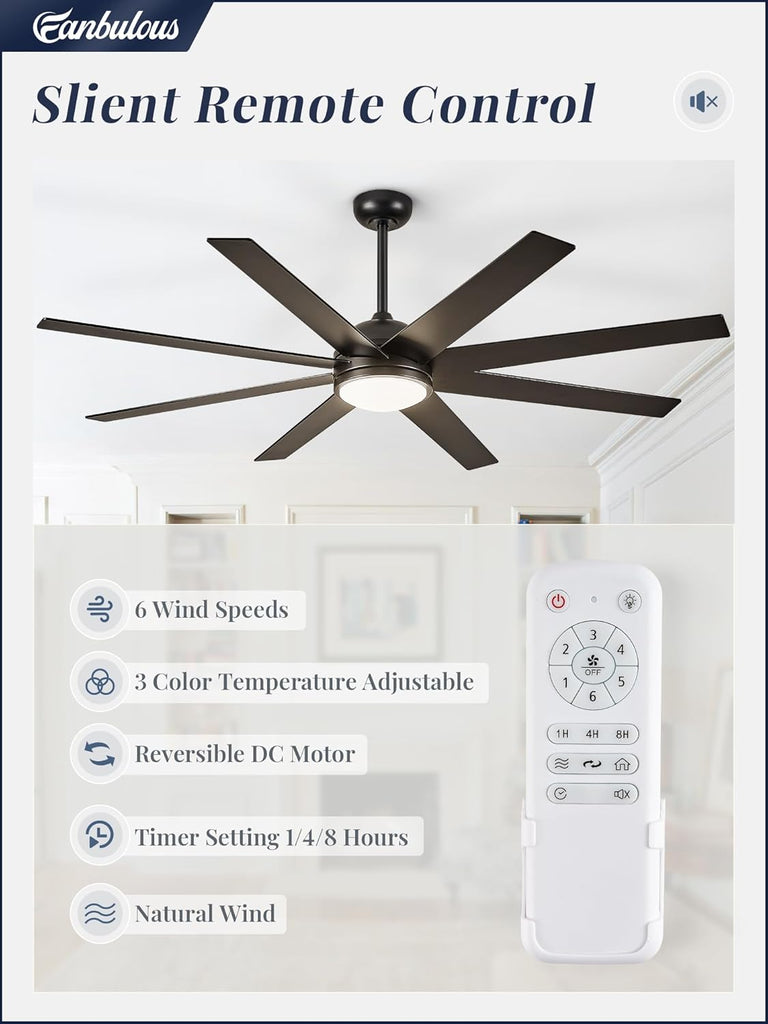 72" Ceiling Fan with LED Light and Remote - Classic Black