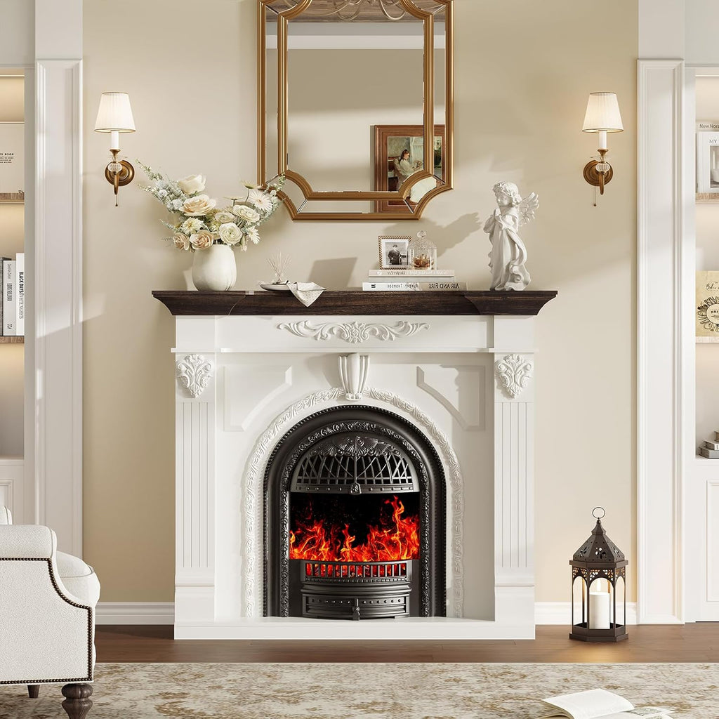 Electric Fireplace with Mantel, 53" Fireplace TV Stand with Mantel for Living Room, Farmhouse Entertainment Center