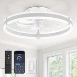 Ceiling Fans with Lights and Remote, 19.7'' Low Profile Ceiling Fan, 3000-6000K Dimmable Modern Flush Mount LED Fan Light, 6 Wind Speeds, White Fandelier Ceiling Fans for Bedroom A101-B0DBHC6FNR