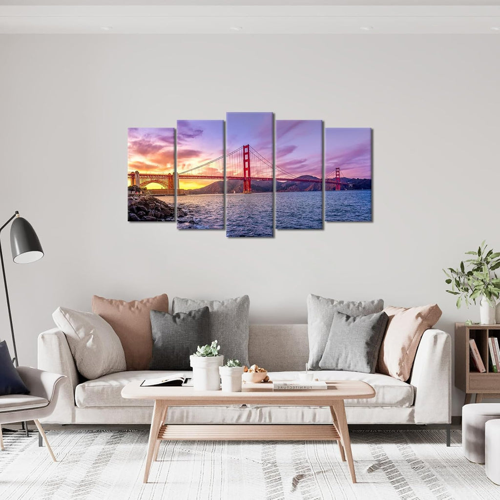 5 Piece The Golden Gate Bridge Picture Modern San Francisco Landscape Framed Canvas Wall Art