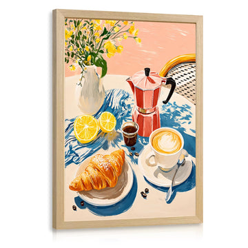 Wood Framed Coffee Bar Wall Art, Vintage Cafe Still Life Wall Decor, Cozy Italian Breakfast Espresso Poster Print