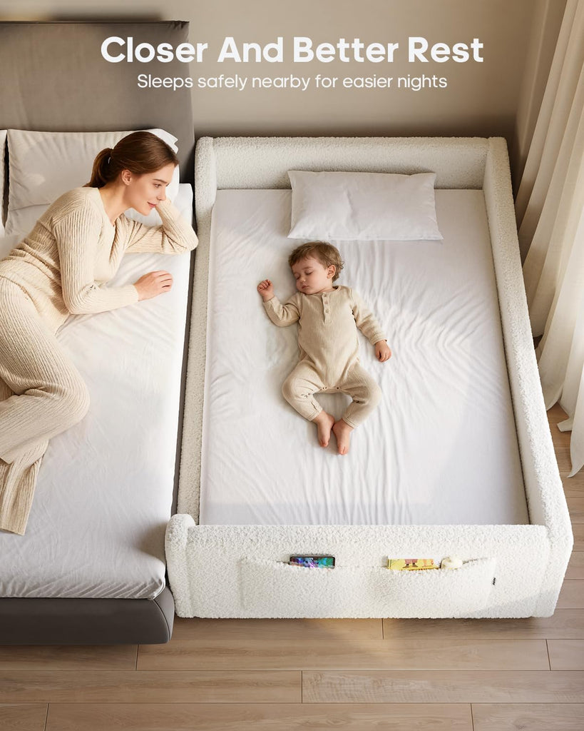 Twin Floor Bed, Low Montessori 2-in-1 Beds, Slats, High Rails, Upholstered | 2-in-1 Convertible Bed Frame, Curved