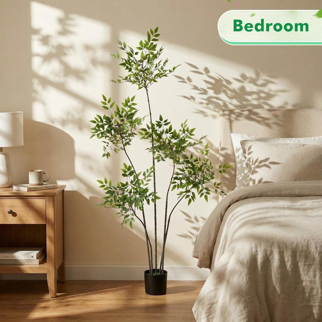5ft Faux Bamboo Tree Nandina, Artificial Floor Plant, Green