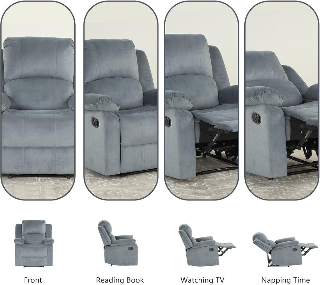 Manual Recliner Chair, Soft Fabric Overstuffed Recliner Single Sofa Chair , Heavy Duty and Safety Reclining Mechanism