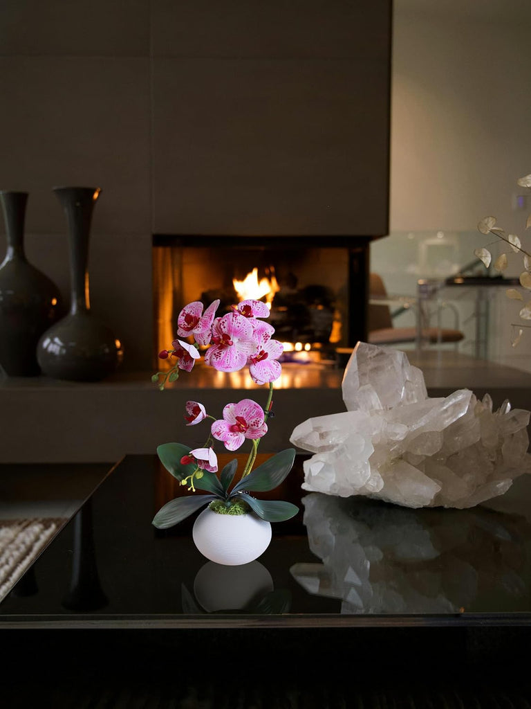 Purple 17" Tall Fake Orchids Small Artificial Plants Faux Flowers in Vase Silk Flowers Decor Indoor Dining Room Table