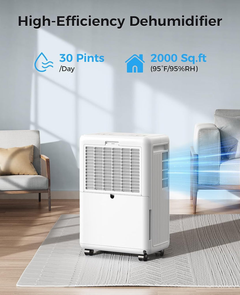 2000 Sq.ft Dehumidifier for Basement, 30 Pint Dehumidifiers for Home Large Room Bedroom Bathroom with Drain Hose