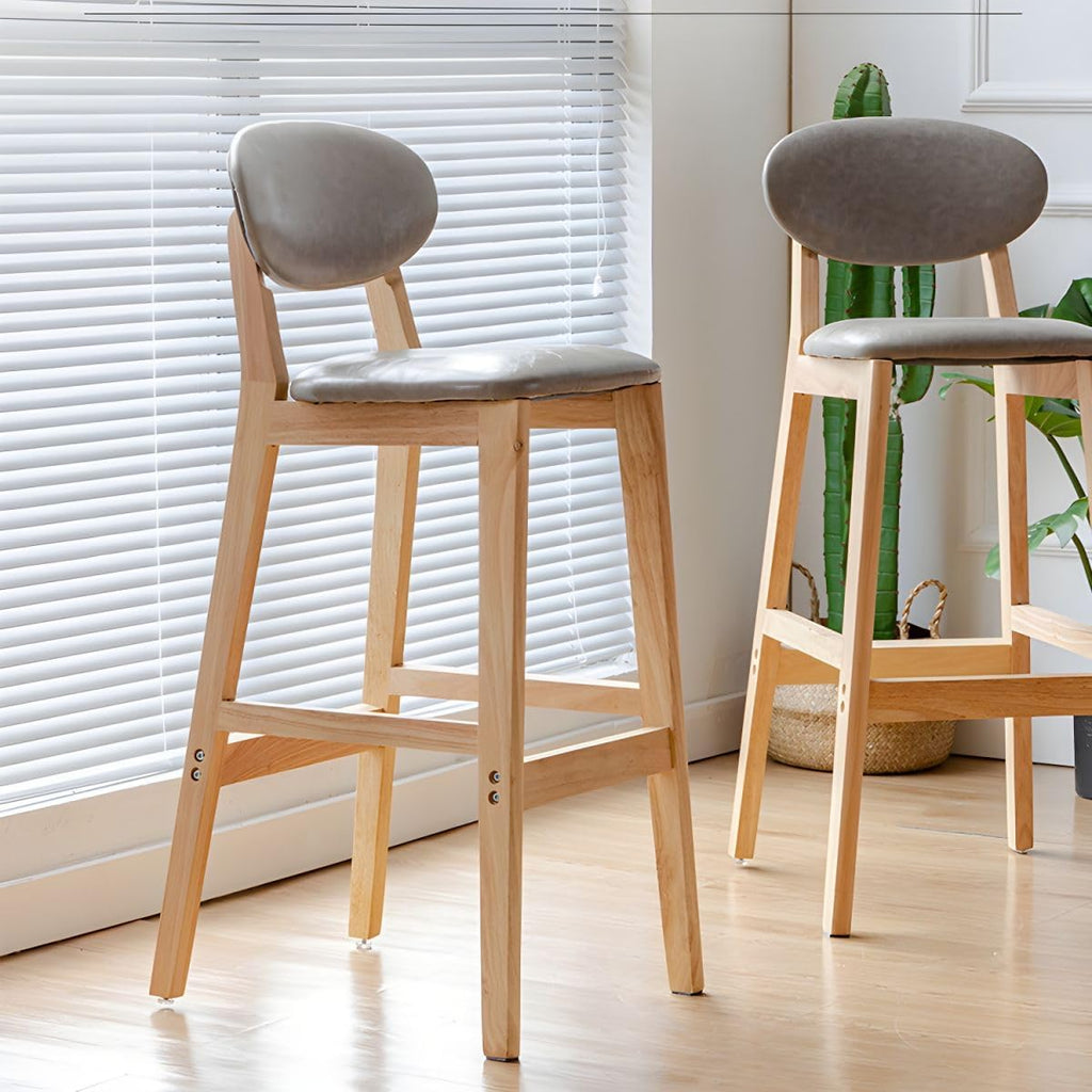 Modern Armless Backrest Counter Stool Soild Wood Bar Chair Counter Height with Pedal and PU Leather Dining Living