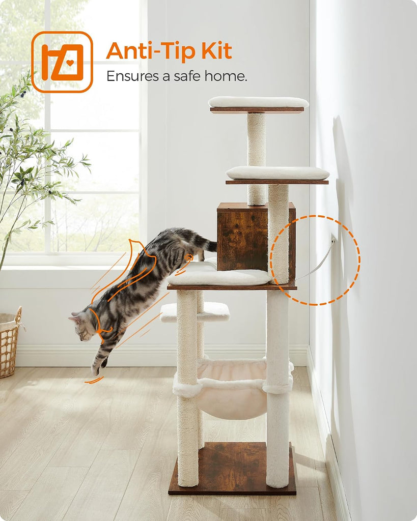 Cat Tree, 56.3-Inch Contemporary Cat Tower, Multi-Level Condo