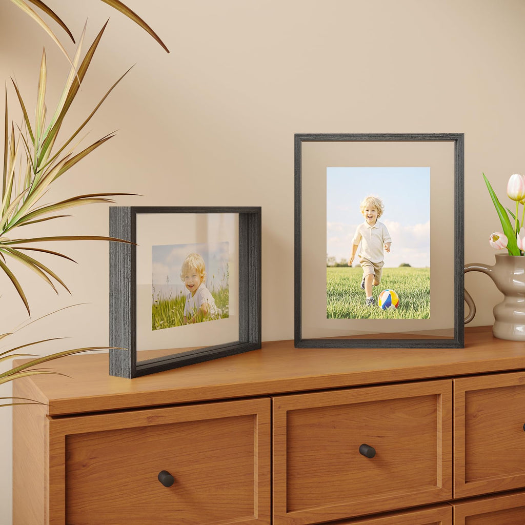 11x14 Floating Frames Set of 2, Double Plexiglass Picture Frame, Made of Solid Wood Display Any Size Photo up to