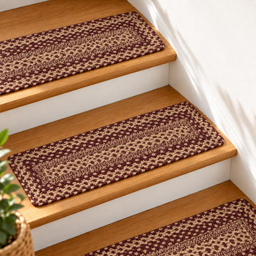 Rustic Trails Jute Stair Tread, Burgundy & Tan, 8x28, Rect.