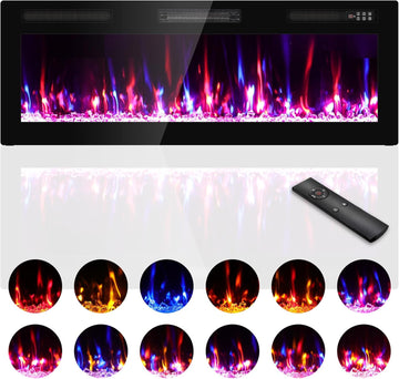 50 inches Electric Fireplace-Wall Fireplace for Living Room-Slim Fireplace Inserts/Wall Mounted with Remote