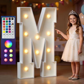 Marquee Letters Colorful, 4ft Light Up Letter M, 18 Colors Changing LED