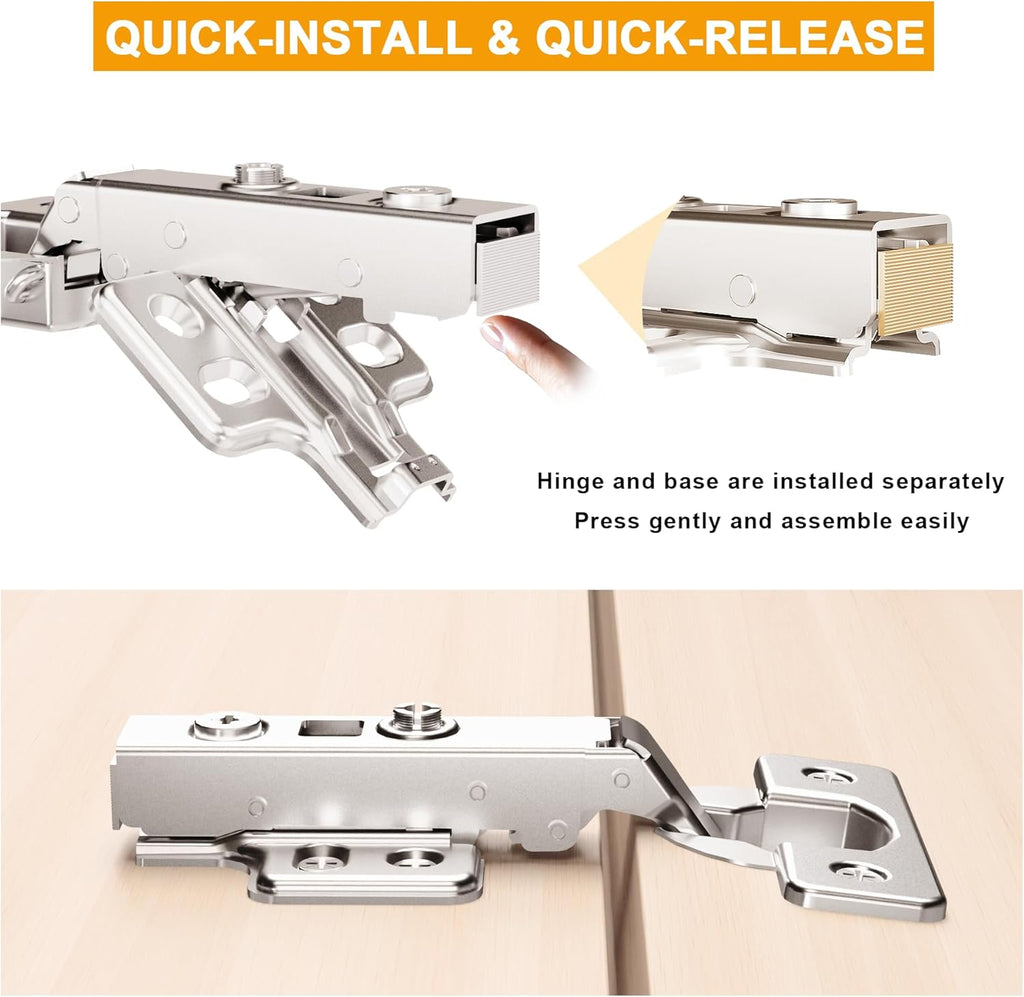 2pcs Professional Grade Full Overlay Soft Close Cabinet Hinges, Frameless Concealed European Style with Four-Hole