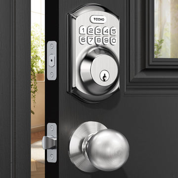 Keyless Entry Door Lock with Knob for Front Door, Satin Nickel