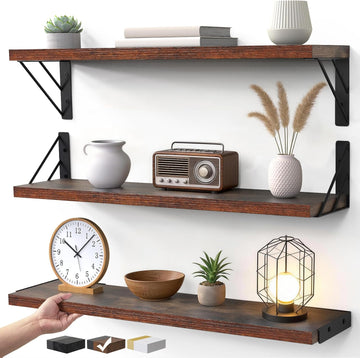 23-in Floating Wall Shelves, Rustic Wood Wall Shelves , Display Shelf for Books, Plants & Decor (Rustic Brown)
