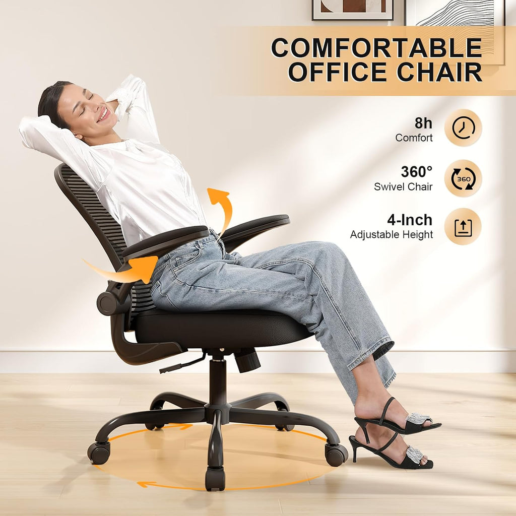 Ergonomic Desk Chairs 330LBS Capacity High Back Mesh Computer Chair with Flip-up Armrests, Comfy Work Chair with