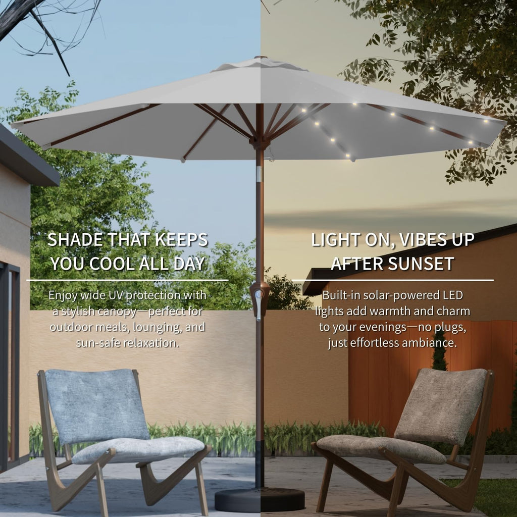 9FT Solar Umbrella 32 LED Lighted Patio Umbrella Table Market Umbrella w/Tilt and Crank