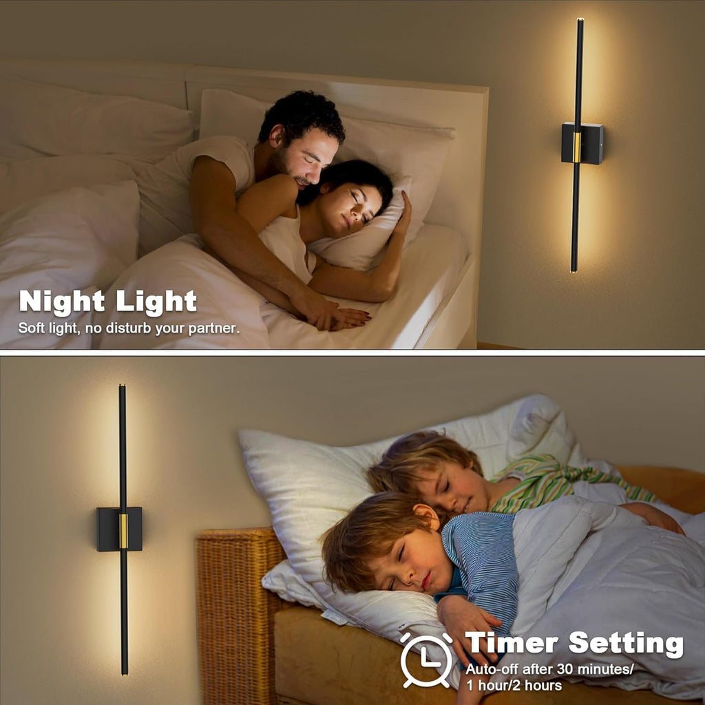 Wall Sconces Set of 2 Battery Operated, Wireless USB Rechargeable Wall Lights with Remote Control, 360° Rotation