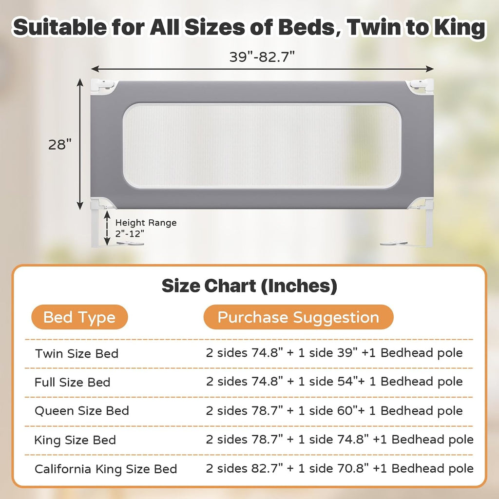 3 Piece King Size Bed Rail for Toddlers, Upgraded Height Adjustable Baby Bed Rail Guard, Thickened Child Safety Bed
