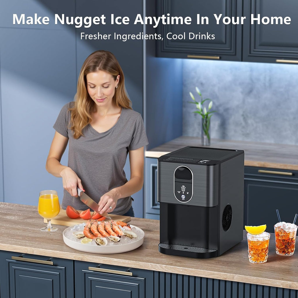 Countertop Nugget Ice Maker, 44lbs/24H Nugget Ice Machine Countertop, Chewable Pellet Ice Maker Machine with Ice
