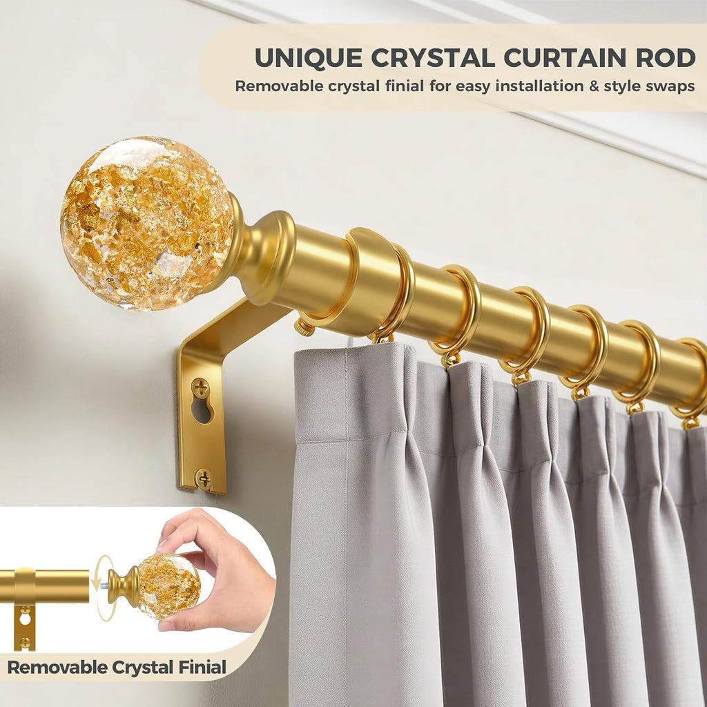 Gold Decorative Crystal Curtain Rods,1" Heavy Duty Adjustable 18-45"