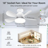 Socket Fan Light with Remote: 18'' Small Ceiling Fans with Lights, 2000 Lumens Dimmable Led Bulb, 3 Colors 3000K-6500K, Easy Install Screw in E26 Base for Bedroom Living Room Kitchen Garage A101-B0DM17J82H