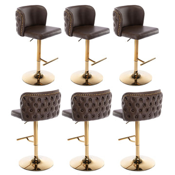 PU Faux Leather Swivel Bar Stools Set of 6 Height Adjustable Kitchen Island Counter Stools Tufted Wingback Dining