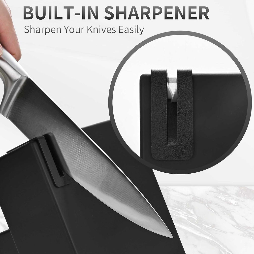 15-Piece Stainless Steel Chef Kitchen Knife Sets with Block & Built-In Sharpener, Professional Chef Knife Sets with