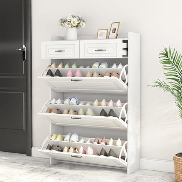 Shoe Cabinet Storage with 3 Large Flip Drawers & 2 Storage Drawers, Narrow Shoe Organizer Cabinet Fits for Kinds of