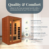 DYNAMIC SAUNAS Cordoba 2-Person Full Spectrum Infrared Sauna with Red Light Therapy & Bluetooth Speakers | Personal