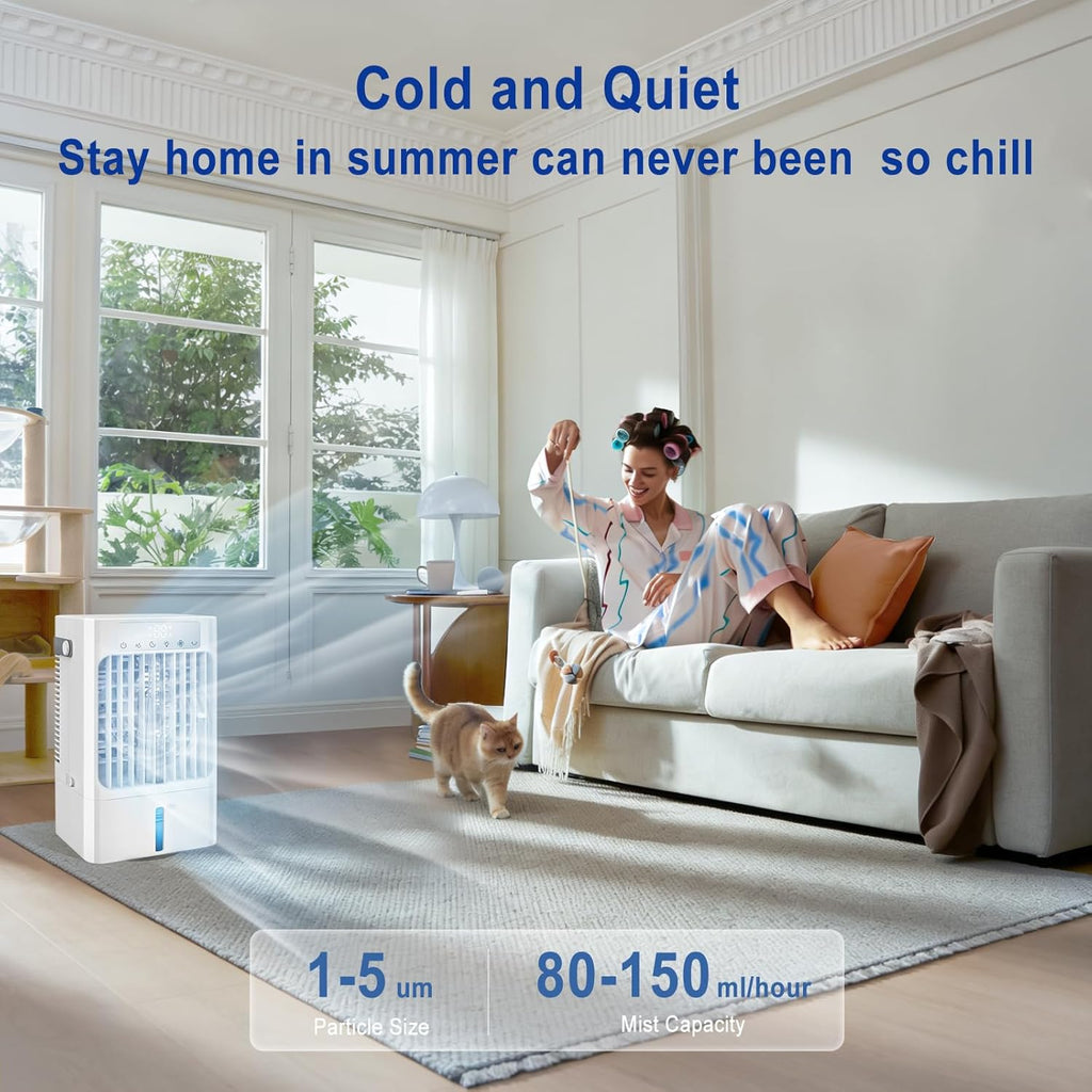 Portable Air Conditioner Fan, Mini Evaporative Air Cooling Fan with 3 Speeds & 1-8H Timer