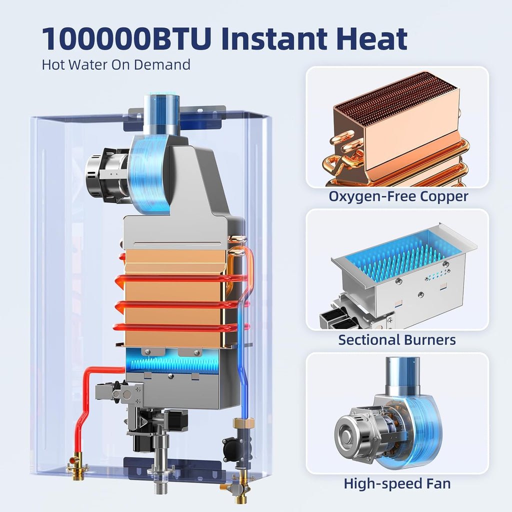 Tankless Water Heater, Novieex On Demand Water Heater Natural Gas, Up to 4.3 GPM, 100