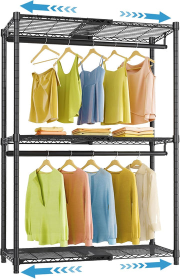 X1 Expandable Clothes Rack Heavy Duty Adjustable Closet System Black | Adjustable Shelves and Hanger Rods from 2' to