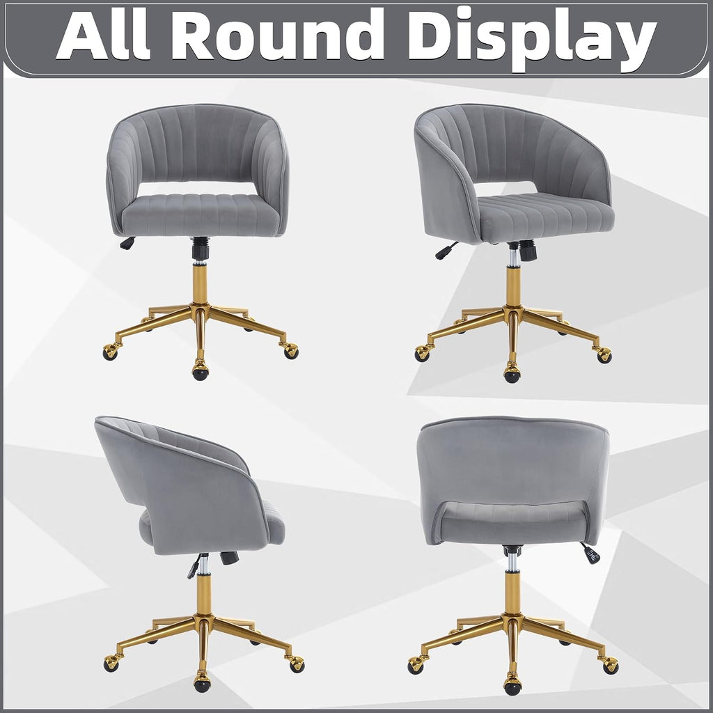 Desk Chair with Wheels, Velvet Home, Swivel Armchair Gold Base, Upholstered Modern Accent Chairs, Back Incline
