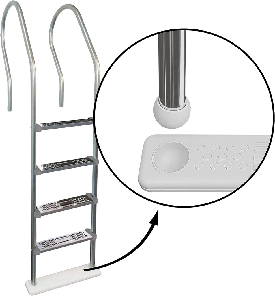 Hi-Rise Reverse Bend Stainless Steel in-Pool Ladder w/Stainless Steel Steps | for Above-Ground Swimming Pools