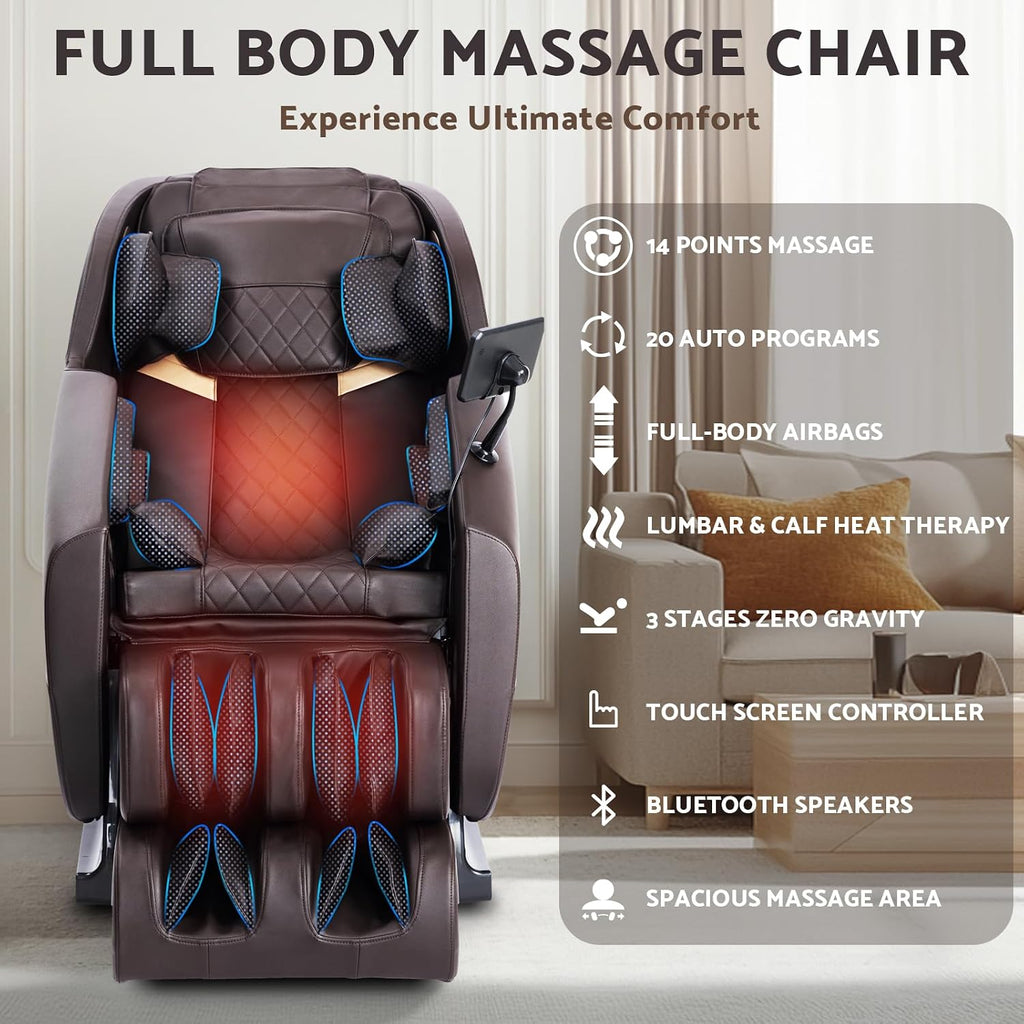 Massage Chair, Zero Gravity Full Body Massage Chair, Shiatsu Recliner with 14 Massage Points, Lumbar & Calf Heating