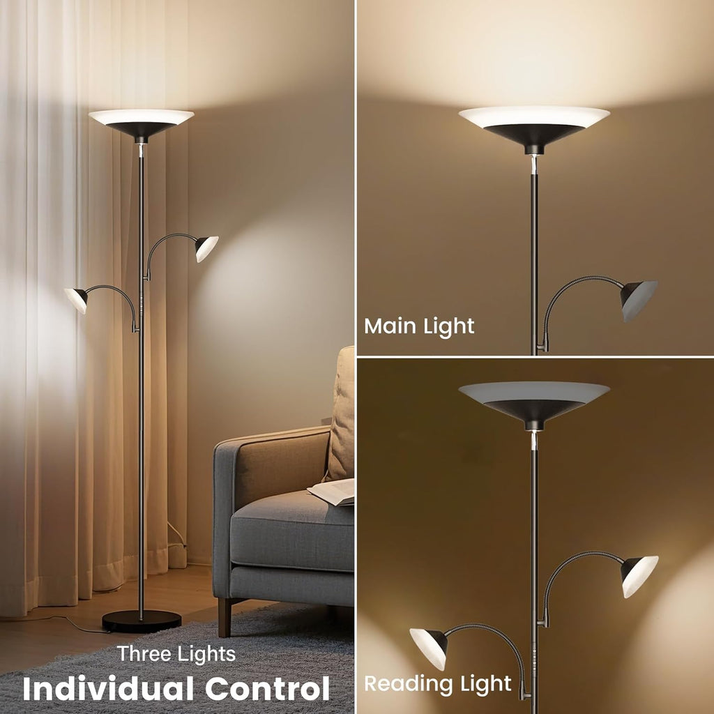 3 Way Torchiere Floor Lamp - 42W Dimmable LED Tree Standing Lamp with Remote, 2300LM, Color Changing