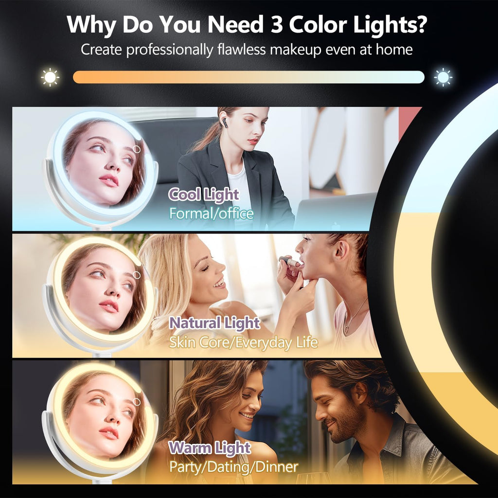 Makeup Mirror with Lights,20X Magnifying Mirror with Light and Touch Switch,Vanity Mirror with 3 Color Light and 80