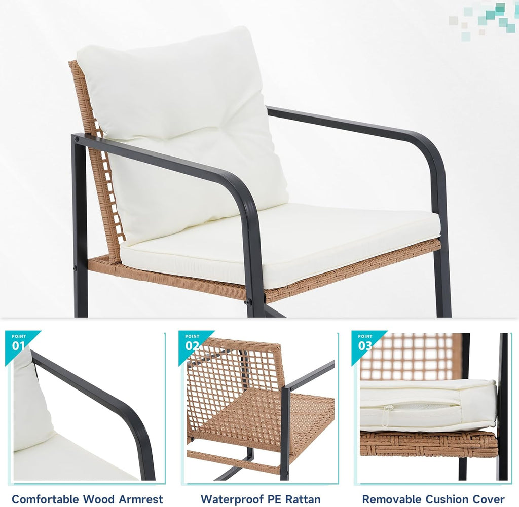 3-Piece Rocking Bistro Set, Small Wicker Patio Furniture Set | Outdoor Patio Rocking Chairs Set, 2-Tier Coffee Table