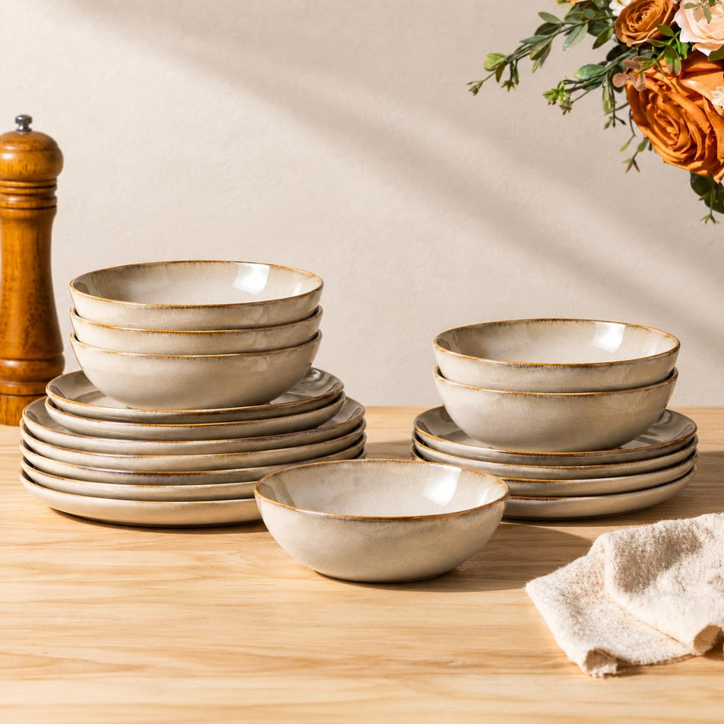 Stoneware Dinnerware Sets for 4,12 Piece Rustic Plates and Bowls Set