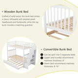 Twin Over Twin Bunk Bed with Trundle, Storage Staircase and Full Length Guardrail, Solid Wood Stairway Bunk Bed
