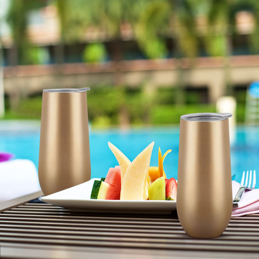 6 Pack Stemless Champagne Tumblers, 12oz Insulated Champagne Flutes with Lid, Stainless Steel Stemless Champagne