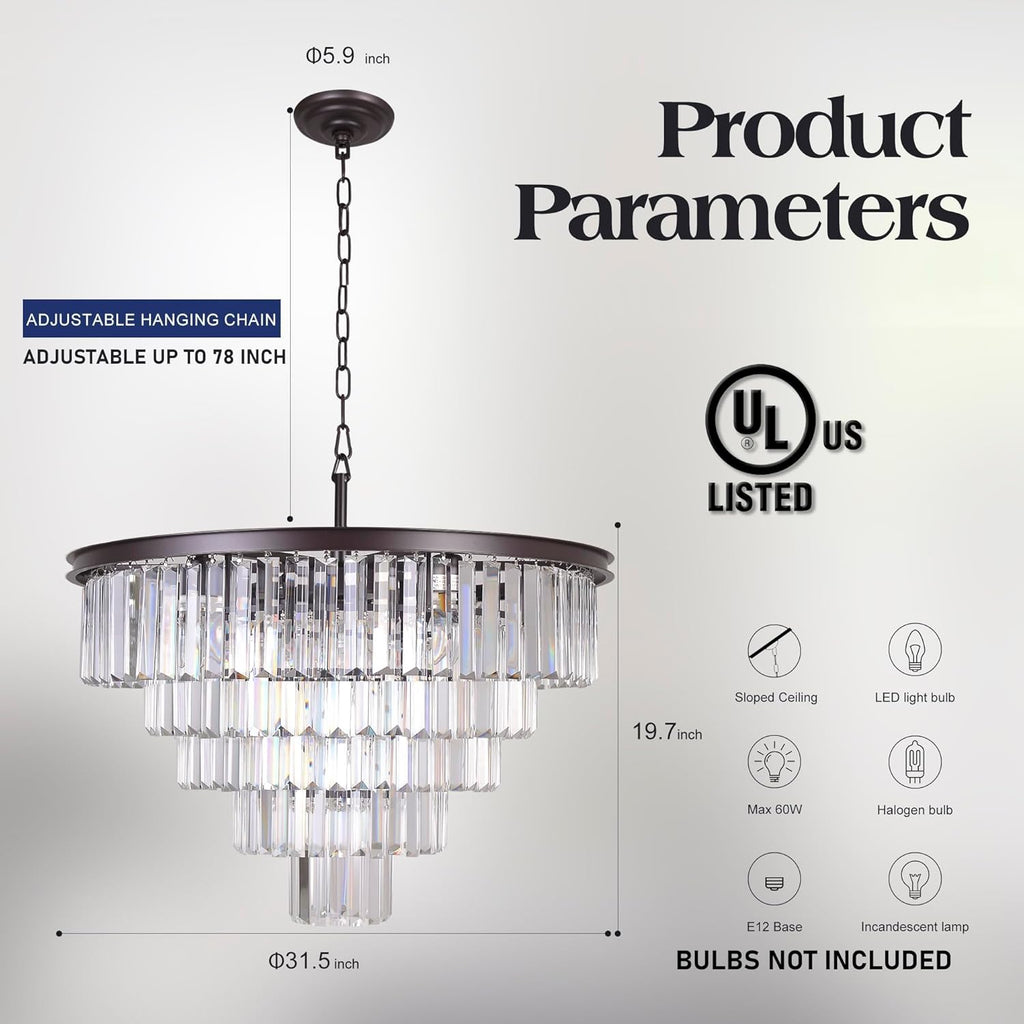 Inspired Odeon Style Oil Rubbed Bronze Crystal 5-Tier Modern Chandelier