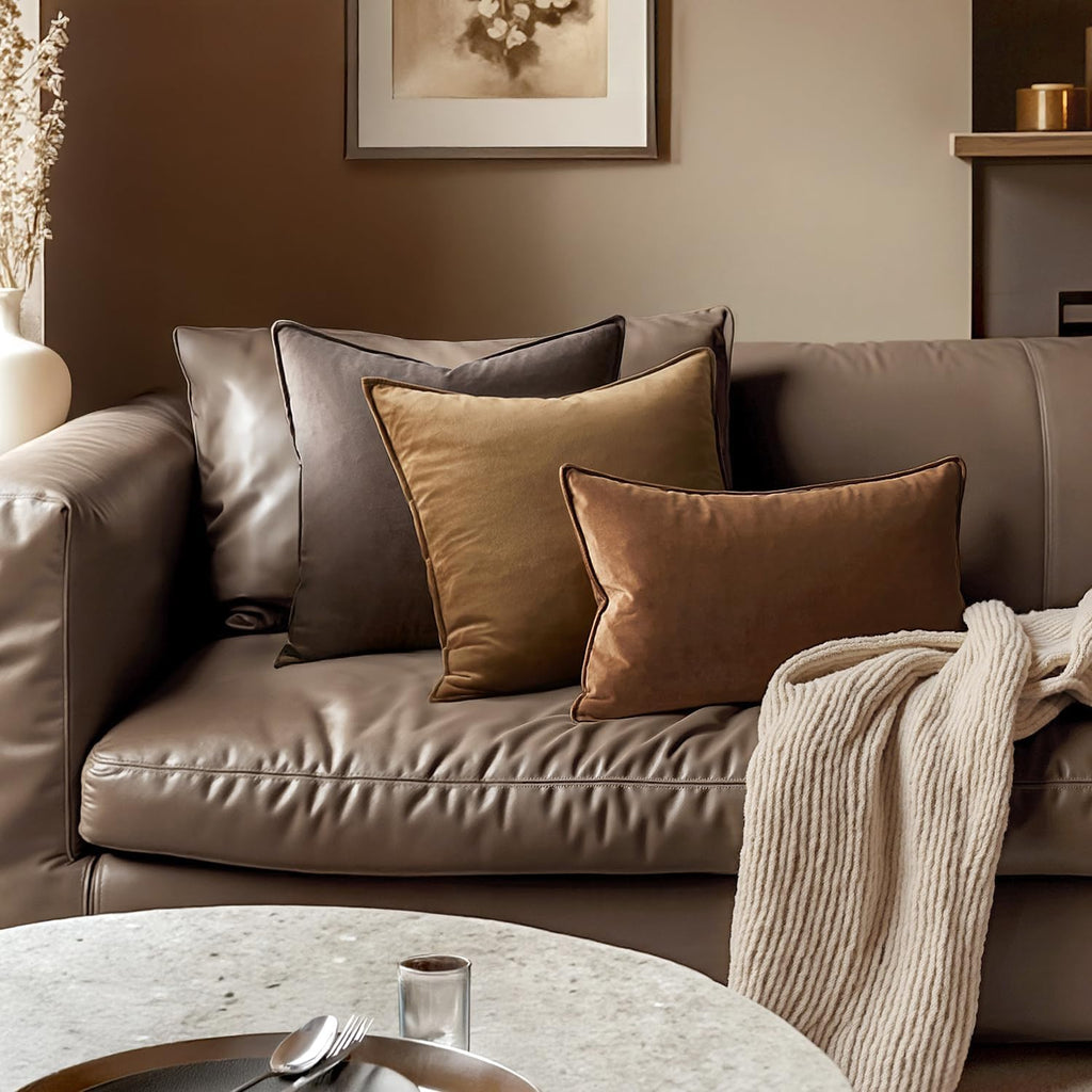 Brown Velvet Lumbar Throw Pillow Covers 12x20 Soft Decorative Solid Square Cushion Cases Pack of 2 Modern Luxury Home