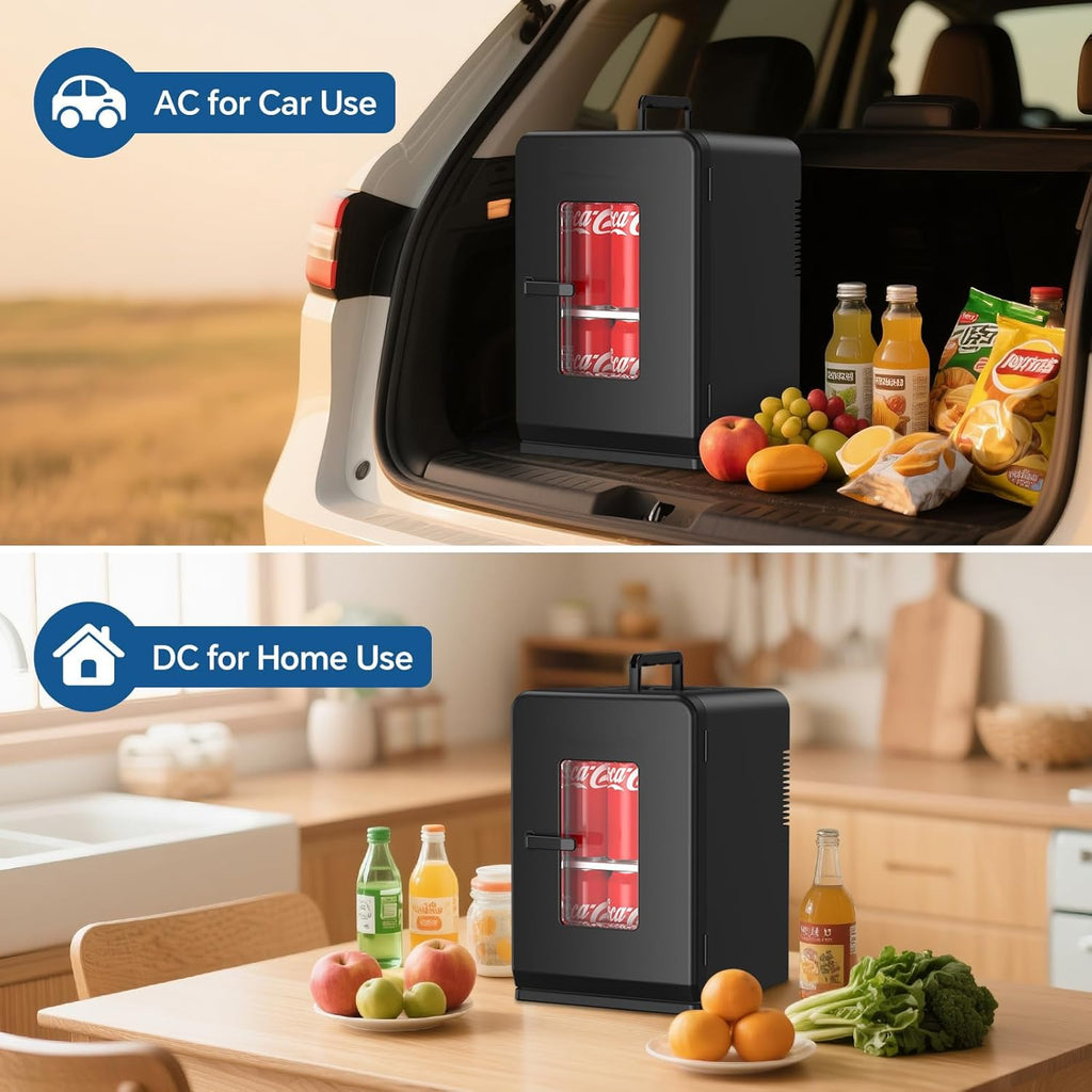 Mini Fridge, 15 Litre/21 Cans Small Fridge for Bedroom, Car, Office & Dorm, 110V AC/DC Portable Thermoelectric Cooler
