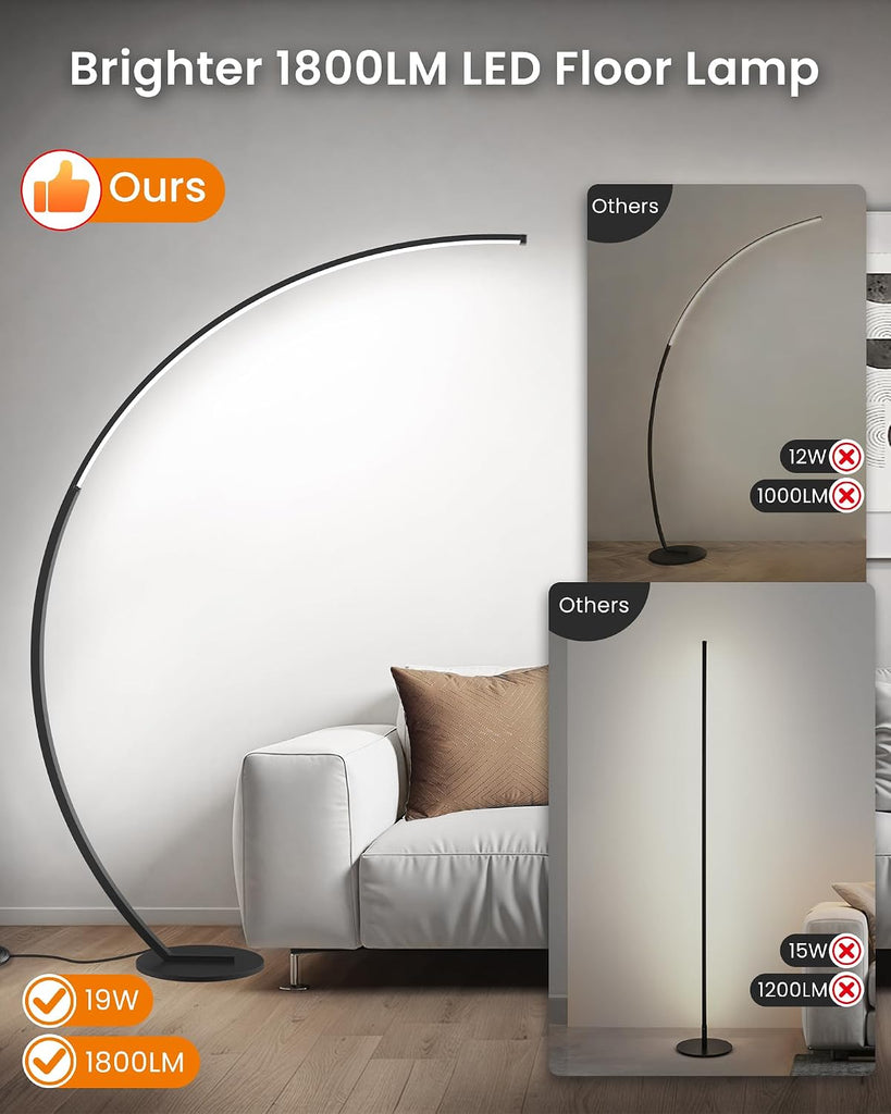 75 inch Dimmable LED Arc Floor Lamp with Foot and Remote Control, 3 Color Temperatures, 3000K-6000K Whites