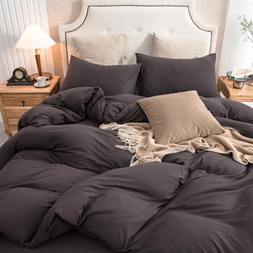Jersey Knit Duvet Cover Set Solid Dark Brown Queen