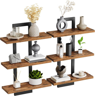 Floating Shelves, Set of 2 Wall Shelves, 3-Tier Wall Mounted Storage Shelves, Hanging Bathroom Shelves, Rustic Brown