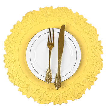 Round Faux Leather Placemats Set of 4, Dining Table Mats, Mango Yellow